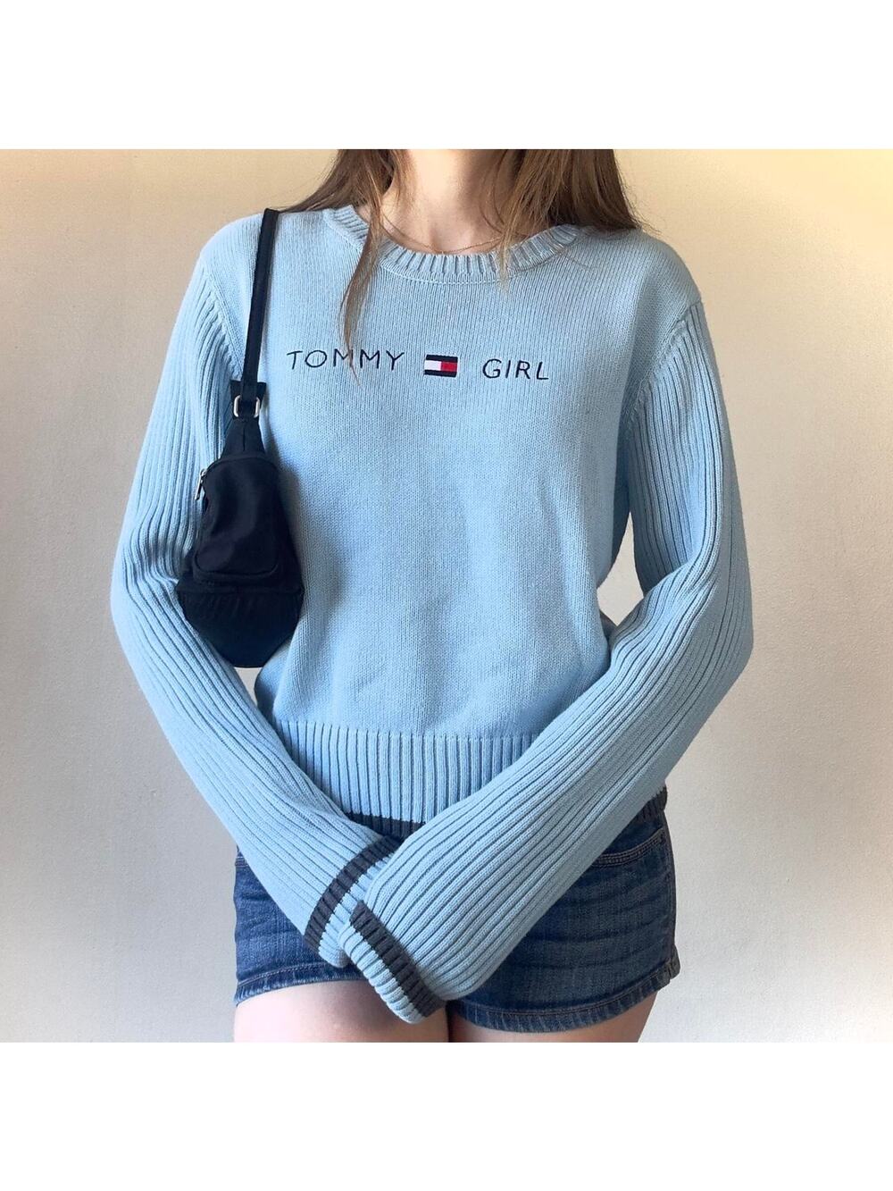 Vintage 2000s 100% Cotton Tommy Hilfiger Light Blue Knit Sweater - Girl’s XL